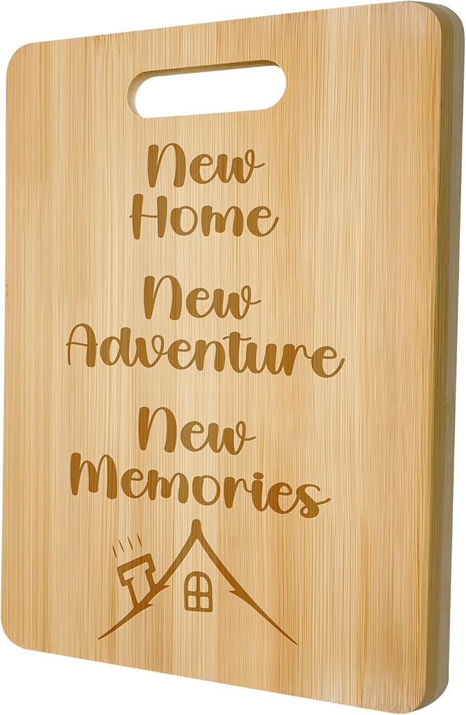 Personalized Cutting Board, Engraved Bamboo Cutting Board for Housewarming 12.2"L x 8.7"W x 0.4"Th, House Warming Gifts New Home, New House Gift Ideas,New Home New Adventure New Memories