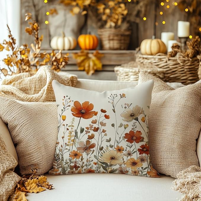 AACORS Fall Pillow Cover 18x18 Inch Floral Decoration Pillow Case Autumn Seasonal Decor for Home Sofa Couch AA730-18