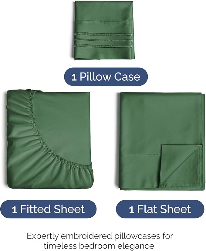 Twin XL Size 3 Piece Sheet Set - Comfy Breathable & Cooling Bed Sheets Set - Hotel Luxury Bedding for Women, Men, Kids, Teens, Boys & Girls - Deep Pockets and Wrinkle Free - Oeko-Tex - Emerald Green
