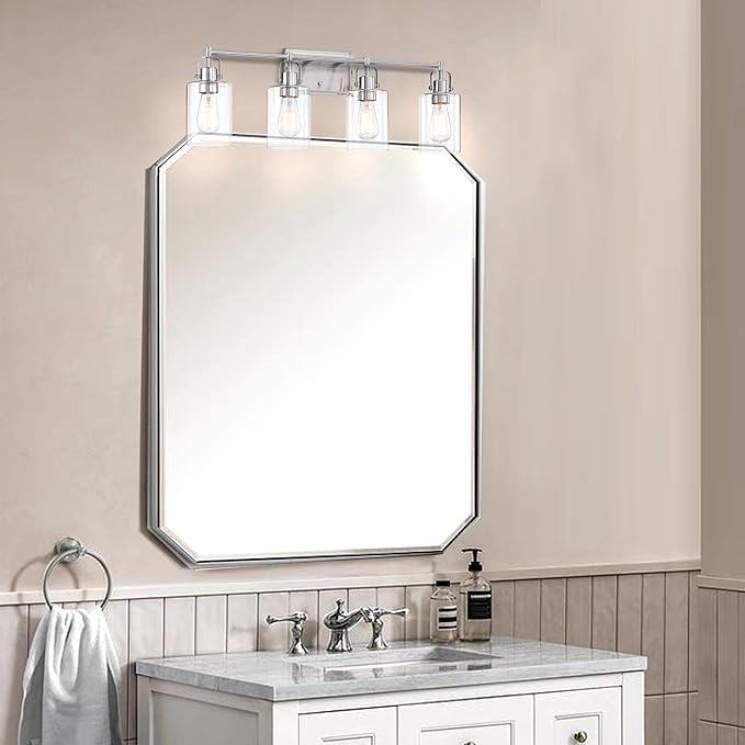 Brushed Nickel 4-Light Bathroom Light Fixture Over Mirror Sink, 4-Light Bathroom Vanity Lights Brushed Nickel Vanity Wall Sconce for Mirror