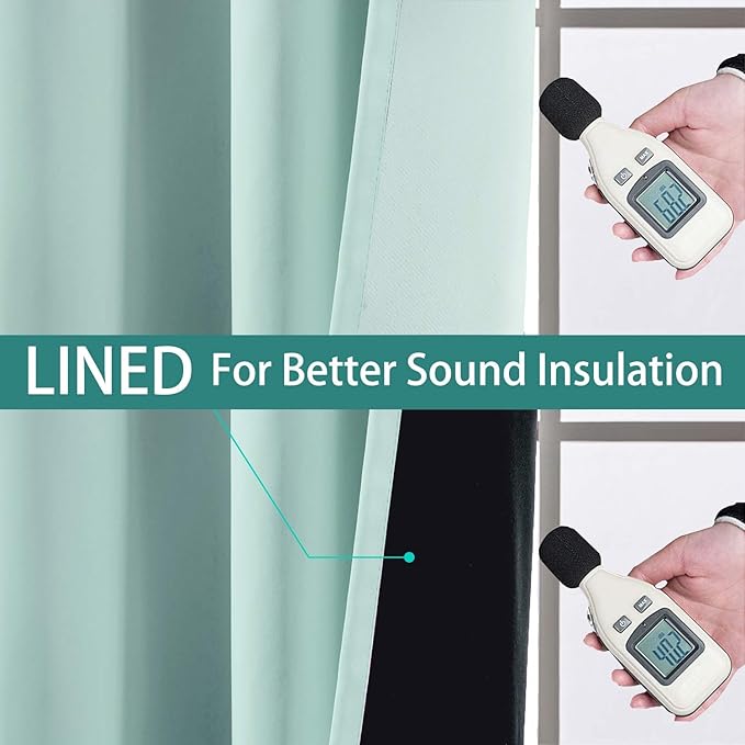 Yakamok 100% Blackout Lined Pair Curtains, Window Treatment Thermal Insulated Soundproof Drapes for Bedroom(52Wx90L, Aqua, 2 Panels)