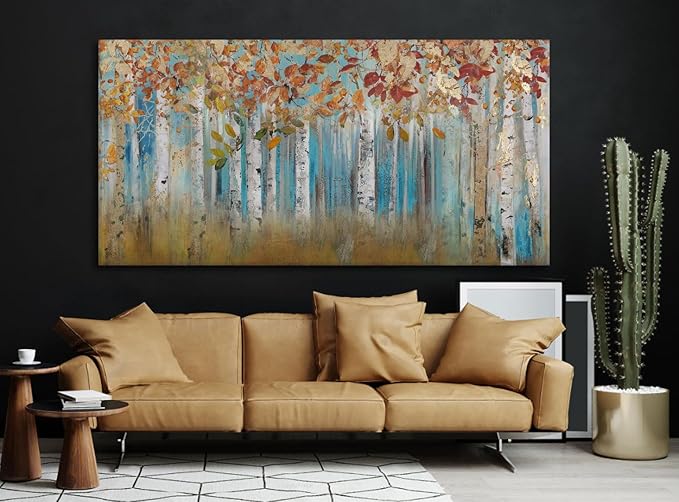 YCPRIMER Birch Tree Canvas Wall Art Landscape Yellow Picture Wall Decor for Living Room Large Bedroom Wall Decor Above Bed Artwork for Walls 29×58IN