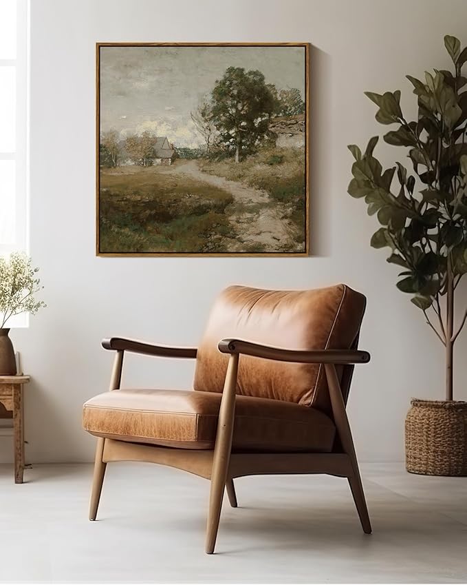 InSimSea Square Framed Canvas Wall Art, Large Decor Vintage Countryside Landscape Paintings, French Country Wall Pictures for Bedroom Bathroom, Canvas Prints Vintage Farmhouse Decor 24"x24"