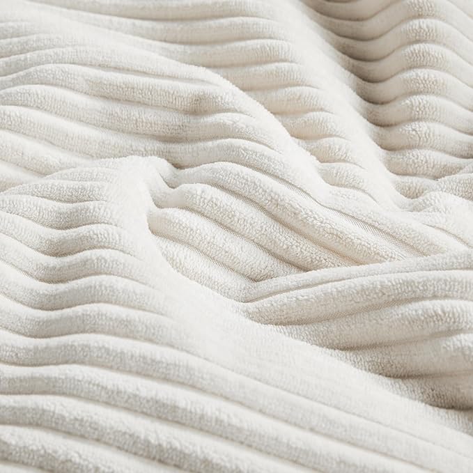 Fancy Homi 4 Packs Cream White Lumbar Decorative Throw Pillow Covers 12x20 Inch for Couch Bed Sofa, Rustic Farmhouse Boho Home Decor, Soft Striped Corduroy Rectangle Accent Cushion Case 30x50 cm