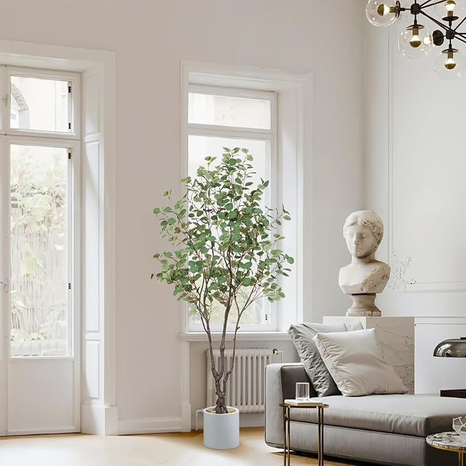 Faux Eucalyptus Tree 7ft(84in) Tall Artificial Plant Indoor Decor Handmade Natural Fake Eucalyptus Tree for Wedding Realistic Lifelike Leaves in Pot for Home Living Room,Office,Outdoor Decor.