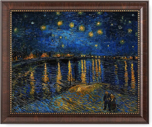 DECORARTS - Starry Night Over The Rhone - Vincent Van Gogh Giclee Prints w/Antique Brown Frame for Wall Decor. Picture Size: 20x16, Total Size w/Frame: 23x19