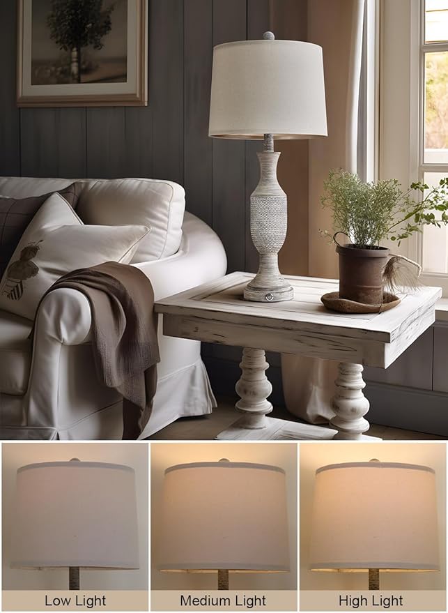 OYEARS 27.75”Touch Table Lamp 3 Way Dimmable Free Control,Beside Lamps with USB Ports Outlets,Lamp Bedroom Set 2,Farmhouse Lamp for Bedroom,Living Room,Vintage Office Linen Fabric Shade Resin Base