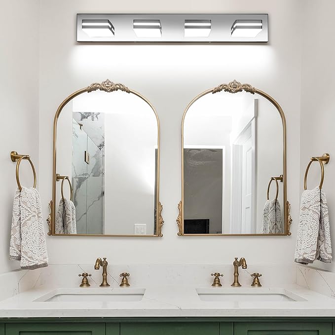 SineRise LED Modern Bathroom Vanity Light Fixtures (4-Light, 30-Inch), Chrome Modern Acrylic Bathroom Wall Lighting Fixtures Over Mirror (Cool White 6000K)