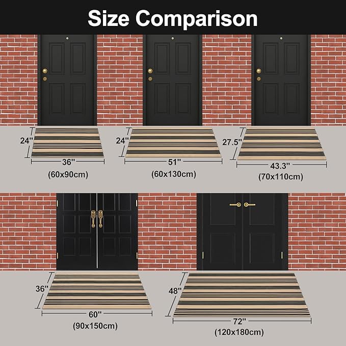 OJIA Outdoor Door Mat 27.5"x43", Black and Tan Fall Outdoor Rugs Cotton Hand-Woven Front Door Rug Machine Washable Door Mats Striped Entry Rug for Front Porch/Farmhouse/Kitchen/Entryway