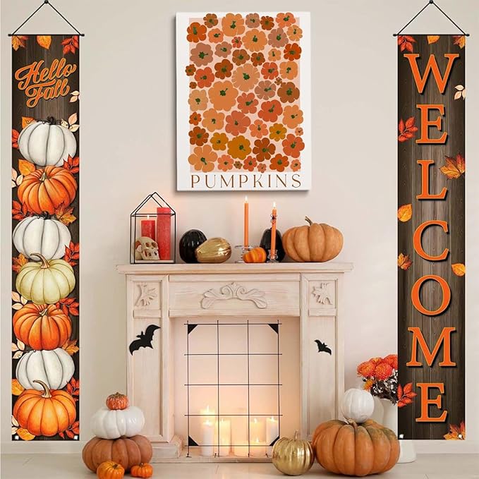 Framed Modern Autumn Wall Art Pumpkin wall art Vintage Pumpkin poster Large Fall Canvas Print posters Autumn 70s colors fall wall art Modern Pumpkins decor 20x30 framed