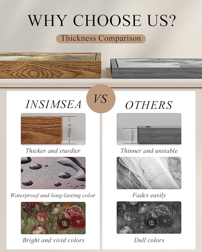 InSimSea Square Framed Canvas Wall Art, Large Decor Vintage Grassland Paintings, Field Scenery Wall Pictures for Bedroom Bathroom, Canvas Prints Artwork, Vintage Farmhouse Decor 20"x20"