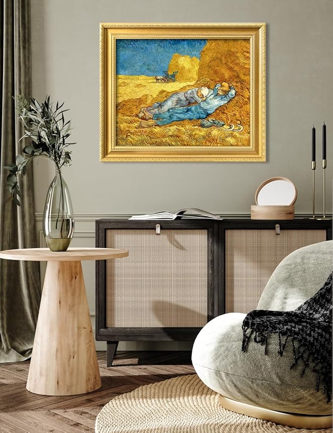 DECORARTS - Noon: Rest from Work by Vincent Van Gogh. Giclee Print on Acid-Free Canvas in Gold Solid Wood Frame. Picture Size: 20x16, Total Size: 24.75x20.75, Made in USA