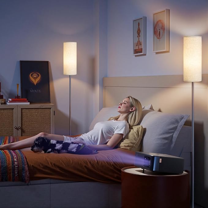 2 Pack Dimmable Floor Lamps for Living Room with 2 Remotes and Foot Switch, Corner Floor Lamp, Standing Tall Lamp, 10W 900LM LED Bulb Included, 3000K-6500K, Linen Shade, FCC Listed E06LDP205W1