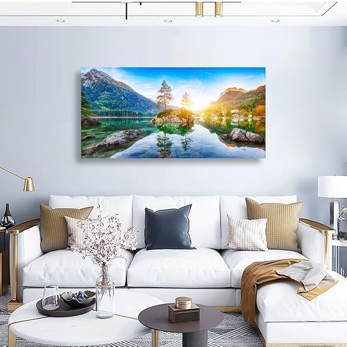 Landscape Canvas Wall Art for Living room Office Bedroom Forest Mountain Scenery Wall Art Stone Tree Clear Lake Pictures Art Print Paintings Modern Nature Wall Decor Artwork Waterproof -20 * 40inch