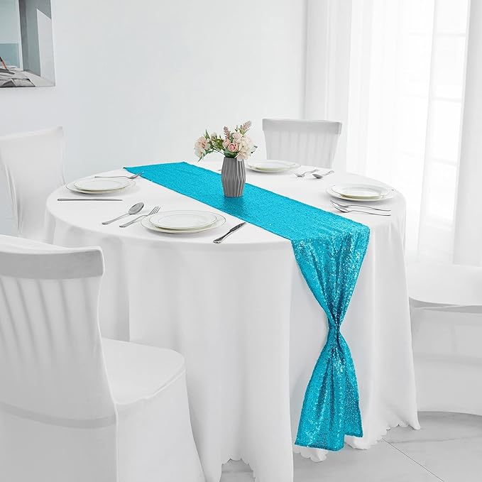 6 Packs 12 x 108 inches Turquoise Sequin Table Runner, Glitter Turquoise Blue Table Runner for Wedding Birthday Bachelorette Holiday Party Supplies Decorations Bridal Shower Baby Shower