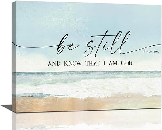 Large Christian Wall Art Be Still and Know That I Am God Pictures Wall Decor Bible Verse Psalm Canvas Painting Print Modern Home Decor Artworks Framed for Living Room Bathroom Master Bedroom 16"x12"