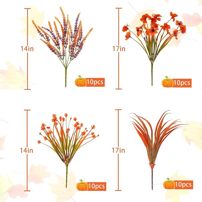 Agusbagli 40 Bunches Artificial Fall Outdoor Flowers Fake Autumn Boxwood Plants UV Resistant Plastic No Fade Faux Fall Flowers Arrangements for Thanksgiving Autumn Weddings Porch Indoor Home Decor