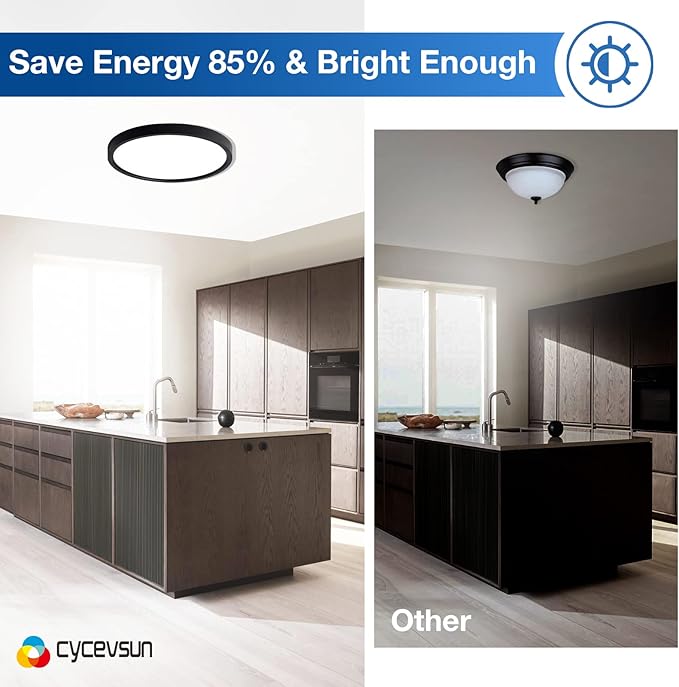 15.8 Inch Black Blush Mount Ceiling Light, Dimmable & 3000K-4000K-5000K Selectable - 24W Low Profile Slim Surface, 2 Pack