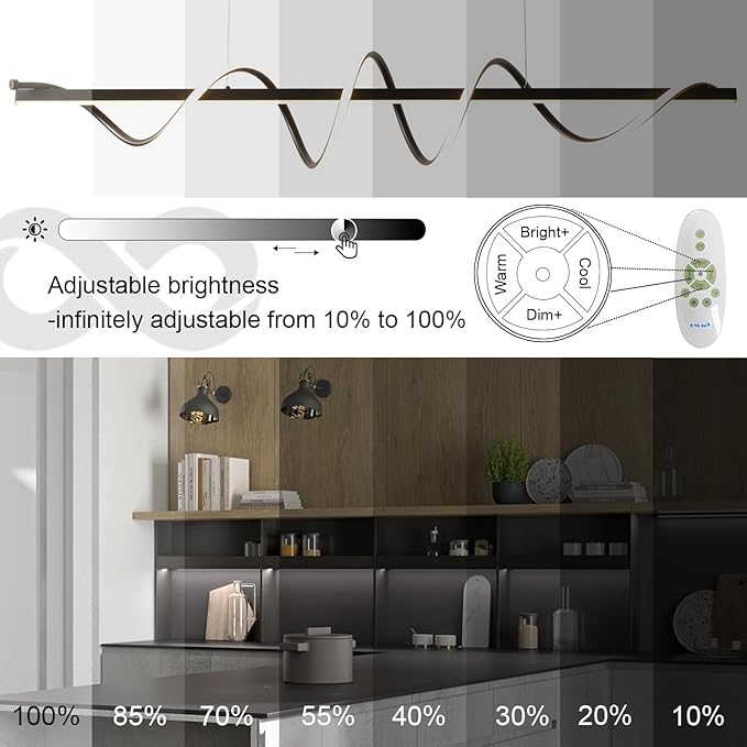 Modern Chandelier for Kithcen Island Lighting,Dimmable Black Led Pendant Light Fixture for Dining Room New Snake Twist Design