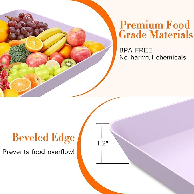 WOWBOX 6 pcs Serving Tray for Entertaining, Serving Platters for Snacks, Fruit, Cookies, Dessert, Reusable Plastic Trays for Serving Food and Pantry Organization in Kitchen & for Parties, (Purple)