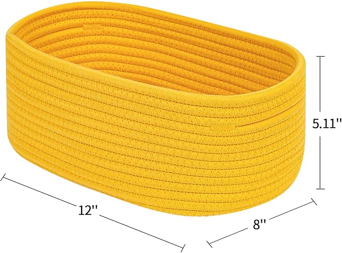 CubesLand Rope Woven Storage Baskets, Small Baby Nursery Organizer Basket, Rectangular Organization/Storage Bins, Closet Shelves Baskets，Empty Gift Basket 3 Packs, Yellow