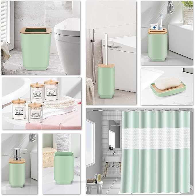IMAVO Bathroom Accessories Set,Green Bathroom Set,11 Pieces Bathroom Accessory Set,Trash Can for Bathroom Accessories Décor and Housewarming Gifts