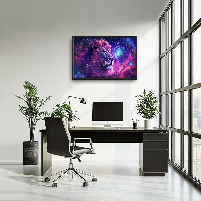 Flintis Large Lion Wall Art Colorful Lion Pictures Wall Decor Abstract Animal Canvas Painting Print Artwork Decoration Framed for Living Room Bathroom Master Bedroom Office Dining Room 36L x 24W