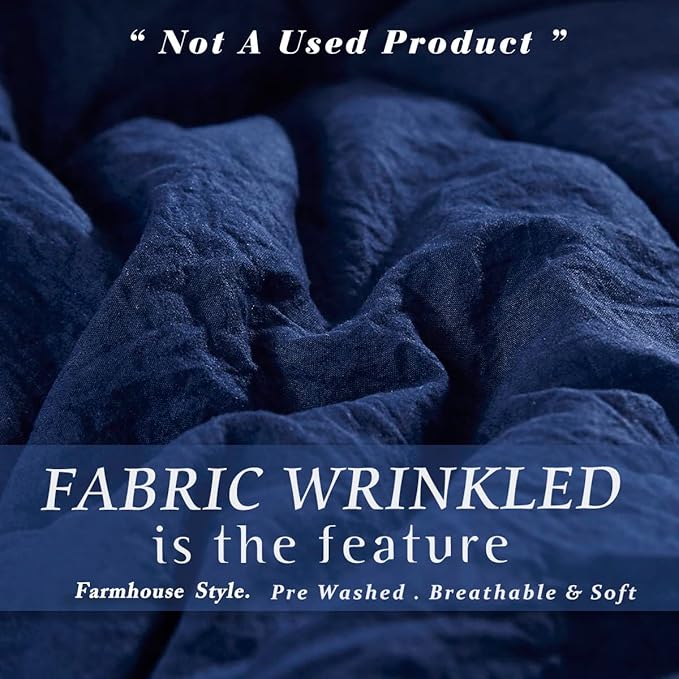 HIG 3pc Prewashed All Season Down Alternative Comforter Duvet Insert -Quilted Comforter with Corner Tabs -Box Stitched -250GSM Fiberfill Chic Farmhouse Style Bedding(Salomon,Queen,Navy)