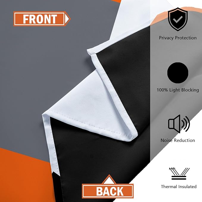 Orange 100% Blackout Curtains for Bedroom 72 inch Length 2 Panels Set White Grey Modern Abstract Geometric Black Out Curtains Insulated Room Darkening Window Drapes for Living Room, 52Wx72L