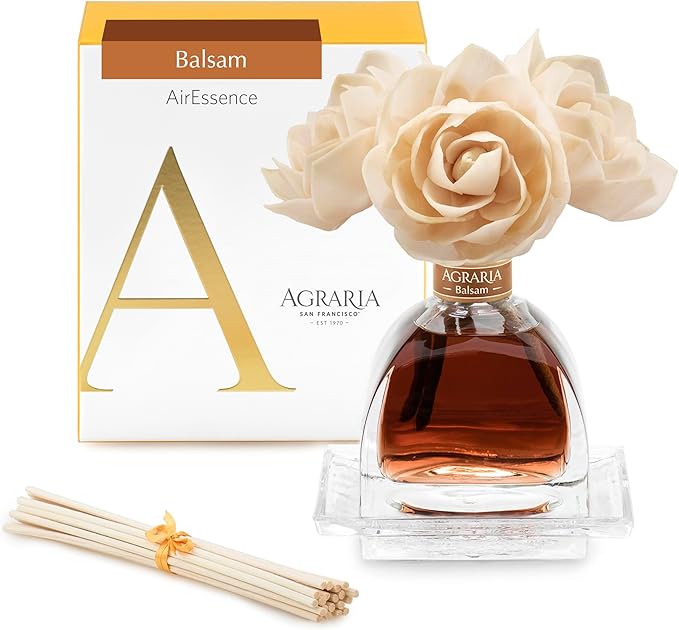 AGRARIA AirEssence Flower and Reed Diffuser Set, Handmade Sola Flower Botanical Home Fragrance Set, Scented Oil Reed Diffuser Gift for All Occasions