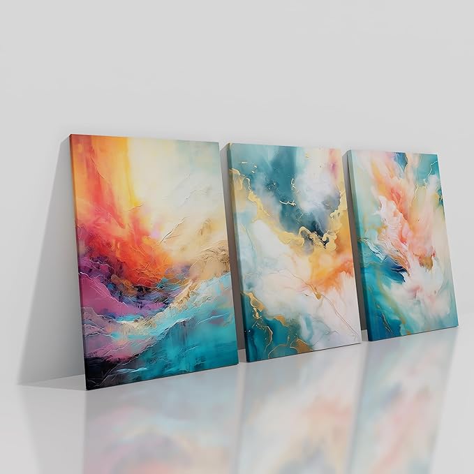 3 Piece Rendering Wall Decor Large Size Abstract Colorful Art Printed on Canvas Posters Painting Artwork for Living Room Office Picture Decoration Stretched and Framed [72''Wx 36''H]
