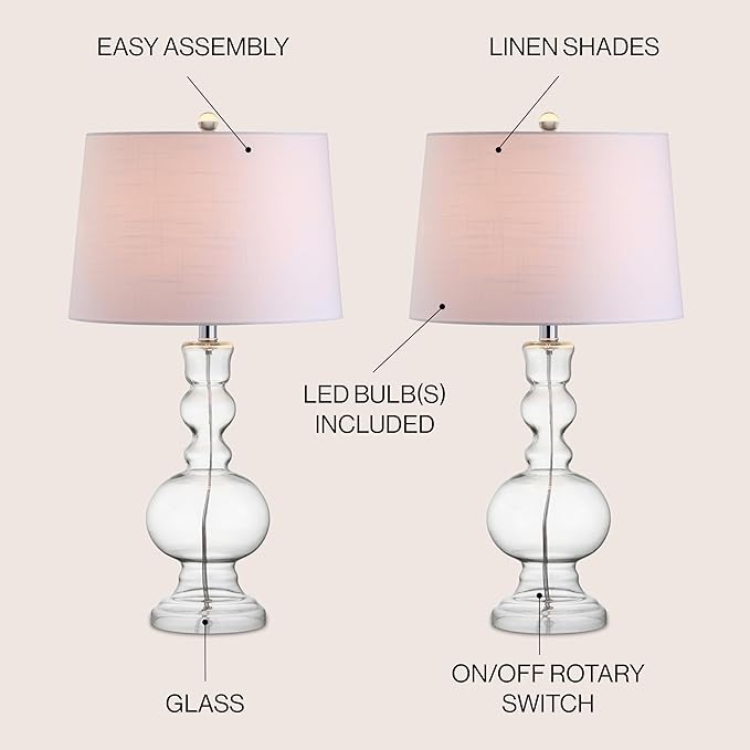 JONATHAN Y JYL1061B-SET2 Set of 2 Table Lamps Genie 28.5" Glass LED Table Lamp Contemporary Transitional Bedside Desk Nightstand Lamp for Bedroom Living Room Office College Bookcase, Clear