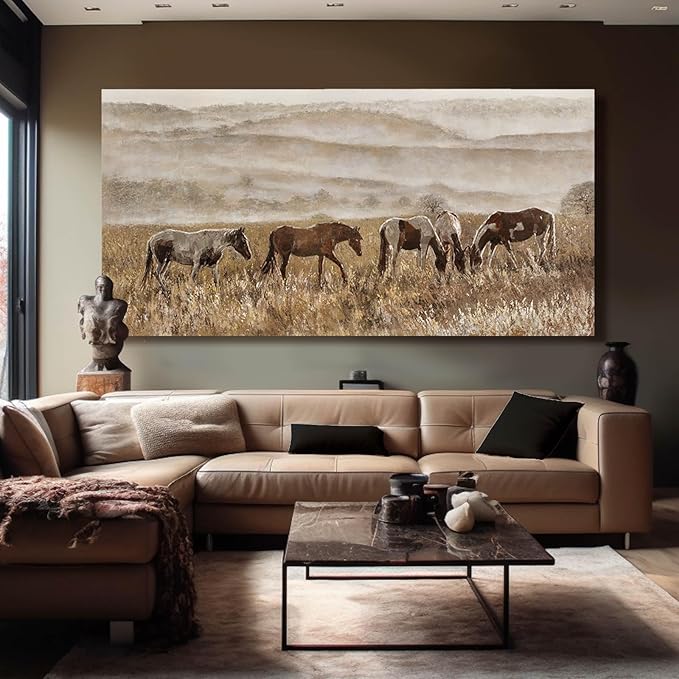 VAYIMDH Horse Canvas Wall Art Nature Wall Prints Gold Wall Pictures 29"x58" Large Artwork for Living Room Kitchen Artwork for Wall