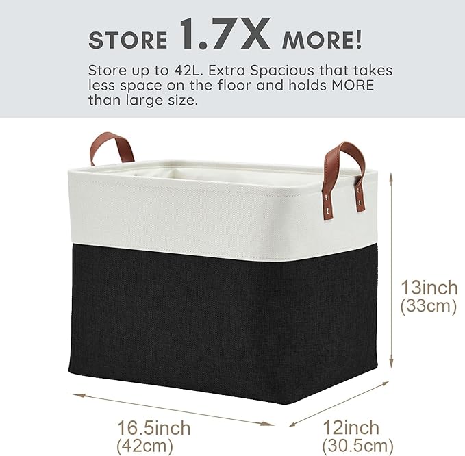 DECOMOMO Fabric Storage Basket Large Closet Storage Bins for Toys Nursery & Laundry Storage (Black & White, XXL - 3 Pack)