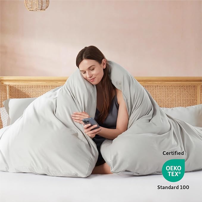 Nestl Light Grey California King Duvet Cover Sets - Soft Double Brushed Cal King Duvet Cover, 3 Piece, with Button Closure, 1 Duvet Cover 104x98 inches and 2 Pillow Shams