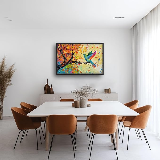 Hummingbird Framed Wall Art for Living Room, Large Bird Canvas Wall Decor, Hummingbirds on Branch Pictures Painting, Modern Artwork for Bathroom Bedroom 36L'' × 24W''