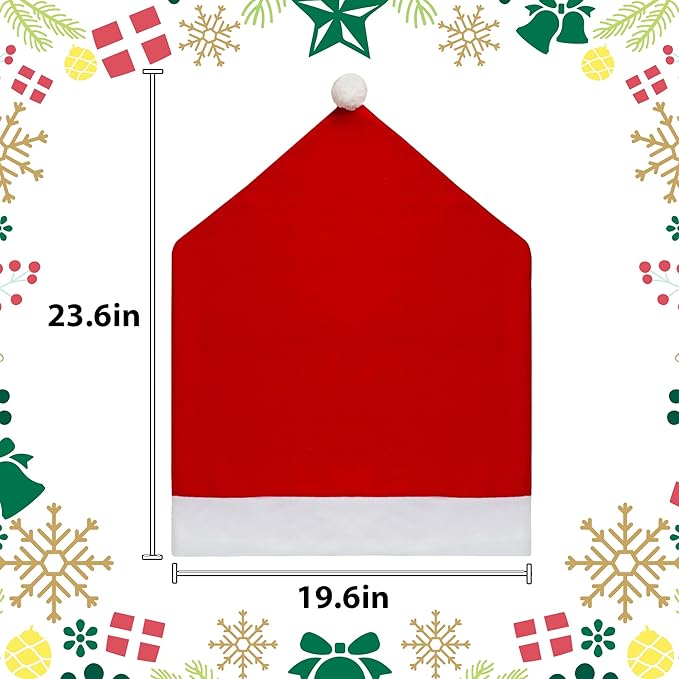Christmas Chair Covers Hat Chair Back Covers for Xmas Holiday Chair Covers Set of 4, Stretch Parsons Chair Slipcovers Removable Washable Kitchen for Home Hotel Banquet Holiday Decoration