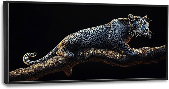 Flintis Large Black and White Leopard Framed Wall Art Leopard Pictures Wall Decor Abstract Animal Portrait Canvas Painting Print Artworks Framed for Living Room Bathroom Master Bedroom 60L X 30W