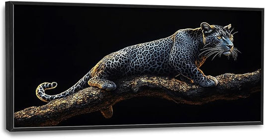Flintis Large Black and White Leopard Framed Wall Art Leopard Pictures Wall Decor Abstract Animal Portrait Canvas Painting Print Artworks Framed for Living Room Bathroom Master Bedroom 60L X 30W