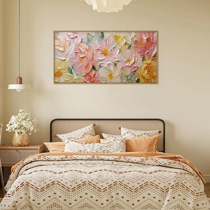 CHDITB Floral Wall Art, 20" X40” Large Watercolor Flower Textured Oil Painting, Modern Wildflower Wall Decor, Framed Canvas Flowers Artwork for Living Room Bedroom Office Girl Room Decoration