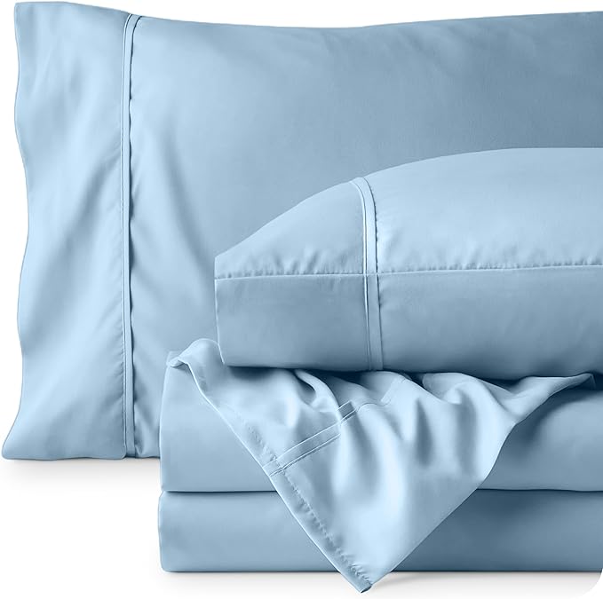 Bare Home Full Sheet Set - Luxury 1800 Ultra-Soft Microfiber Bed Sheets - Double Brushed - Deep Pockets - Easy Fit - 4 Piece Set - Bedding Sheets & Pillowcases (Full, Light Blue)