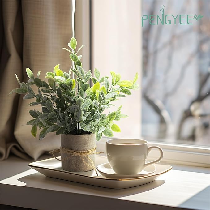 4Pcs Small Artificial Plants Indoor for Shelf Decor - Fake Plant for Home Office Decor - Small Artificial Plants in Pots for Kitchen Bathroom Laundry Farmhouse Room Decor