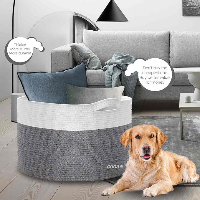 Storage Baskets for Organizing D22"H14" Large blanket basket laundry basket Cotton Rope Woven Basket for toy towl in Living Room (Ltgrey/Beige) XXXL