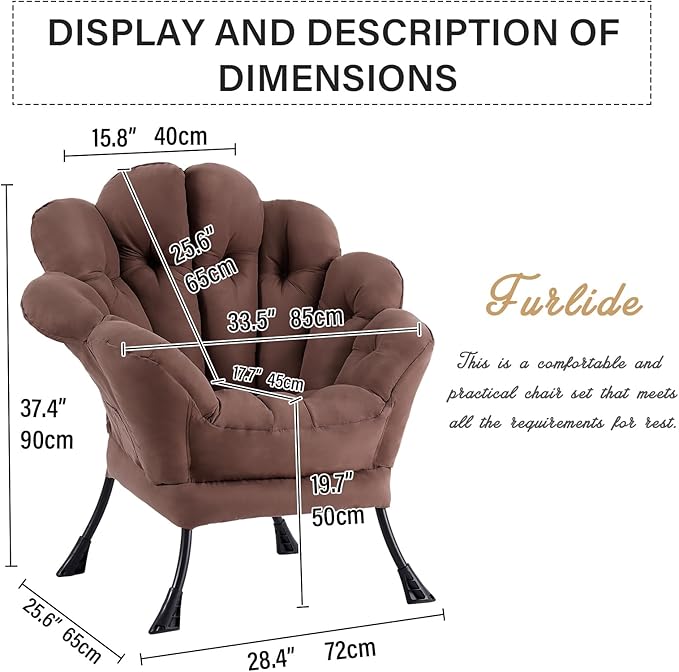 Lazy Chair, Modern Floral Reading Chair with Folding Footrest, Lounge Accent Chair, Comfortable Oversized Armchairs for Bedroom, Living Room, Courtyard, Dark Brown