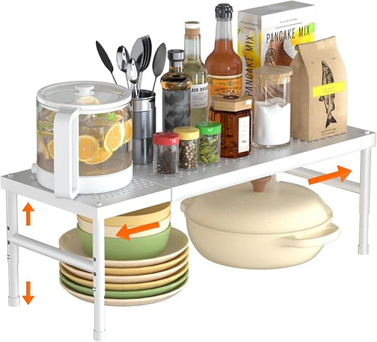 Expandable adjustable stackable kitchen organizer,Spice Racks,Counter Shelf for Cabinets,Small Cupboard Organizers,Heavy Duty Metal Pantry Storage Shelves Racks for kitchen, cabinet, study, bathroom