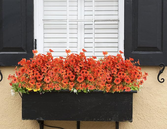 12 Bundles Artificial Mums Fall Flowers for Outdoors Fake Plants - Faux Outside Greenery Boxwood No Fade Plastic Shrubs Decor for Front Door Porch Planter Patio Garden Home Thanksgiving(Salmon)