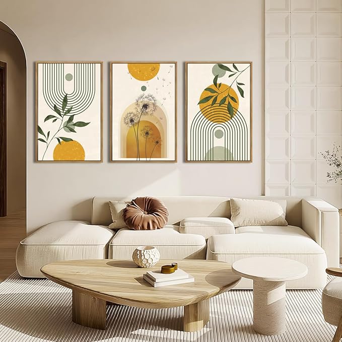 ANHUIB Boho Minimalist Canvas Wall Art 16x24 Inch Dandelion Plant Wall Decor Modern Geometric Artwork Abstract Line Botanical Painting Set if 3 for Living Room Bedroom Dining Room