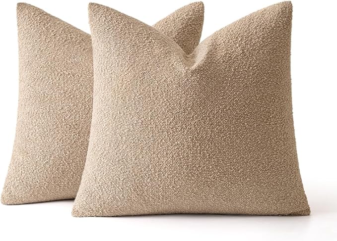 MIULEE 22x22 Inch Decorative Euro Sham Throw Pillows for Bed Set of 2 Textured Boucle Neutral Throw Pillow Covers Khaki Accent Solid Euro Couch Pillowcase Cozy Soft Sofa Livingroom Home Decor