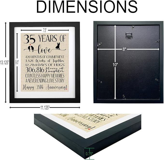 Framed 35 Years of Love Burlap Print, Gift for Parents Grandparents 35th Anniversary, Romantic Gifts for Couple 35 Years Anniversary, Happy 35th Anniversary Decoration