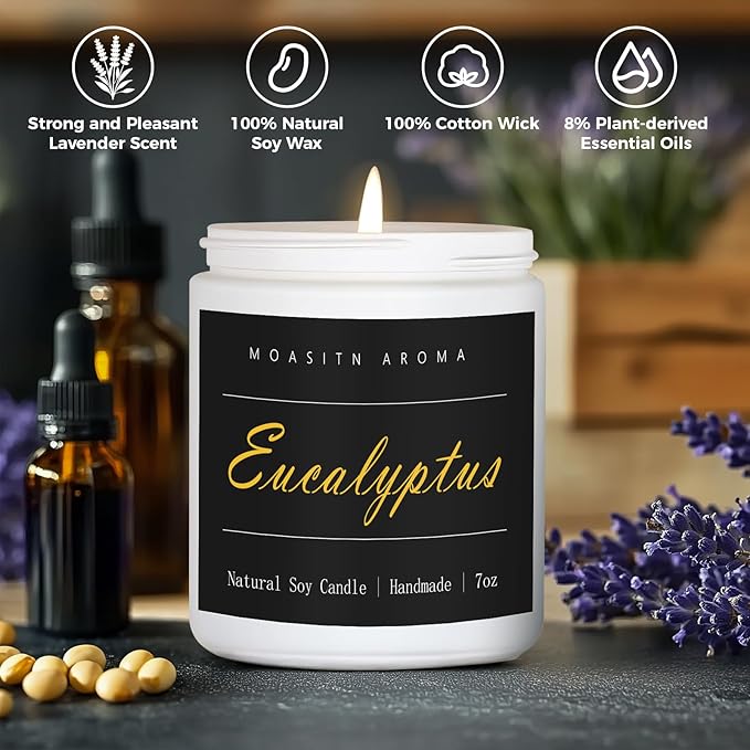 MOASITN Eucalyptus Natraul Soy Candle| Clove,Eucalyptus,Ambergris Highly Scented Candles for Home| Clean Burn Longlasting Aromatheraphy Candel| Women,Men Gift for Relaxing,Housewarming,Birthday|7oz